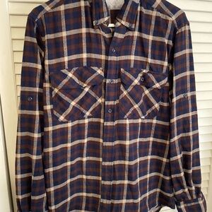 Men's Plaid Button-Down Shirt - Blue and Brown